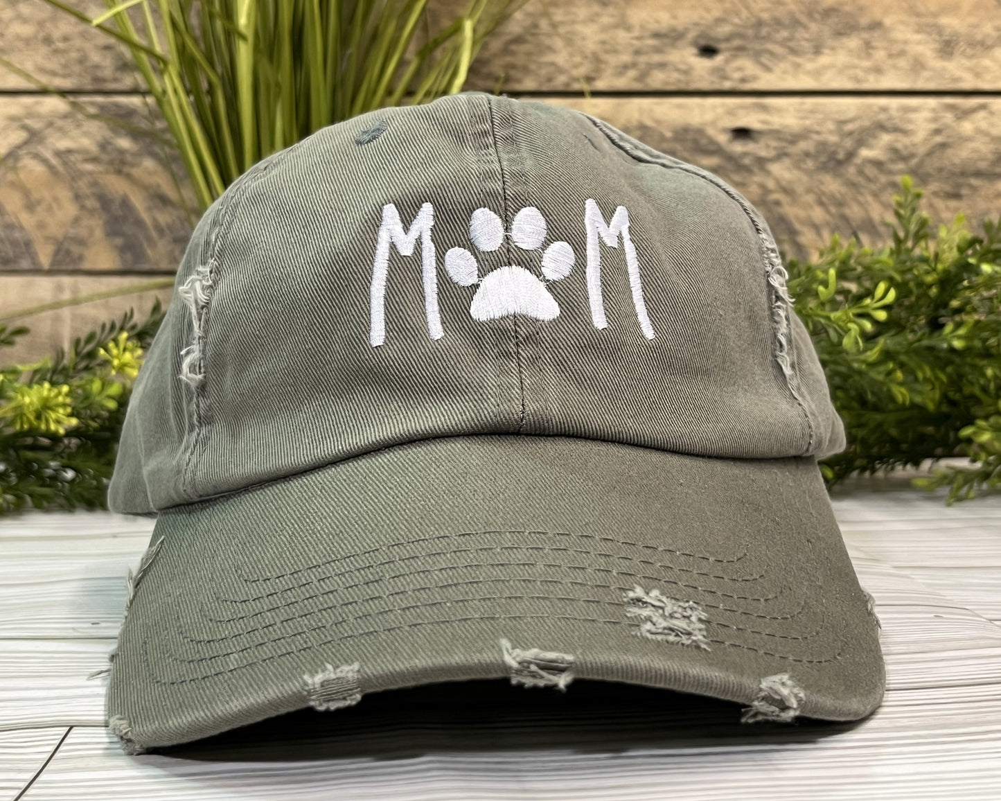 Embroidered Dog Mom Distressed Cap