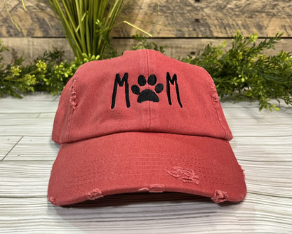 Embroidered Dog Mom Distressed Cap