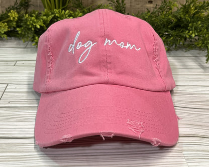 Embroidered Dog Mom Distressed Cap