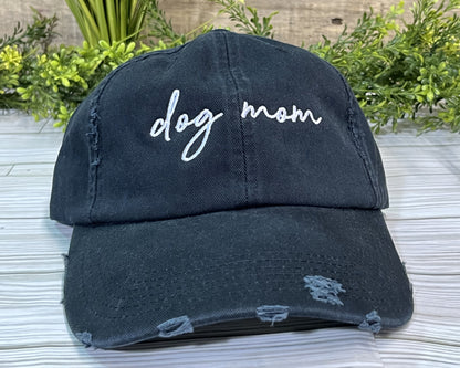 Embroidered Dog Mom Distressed Cap