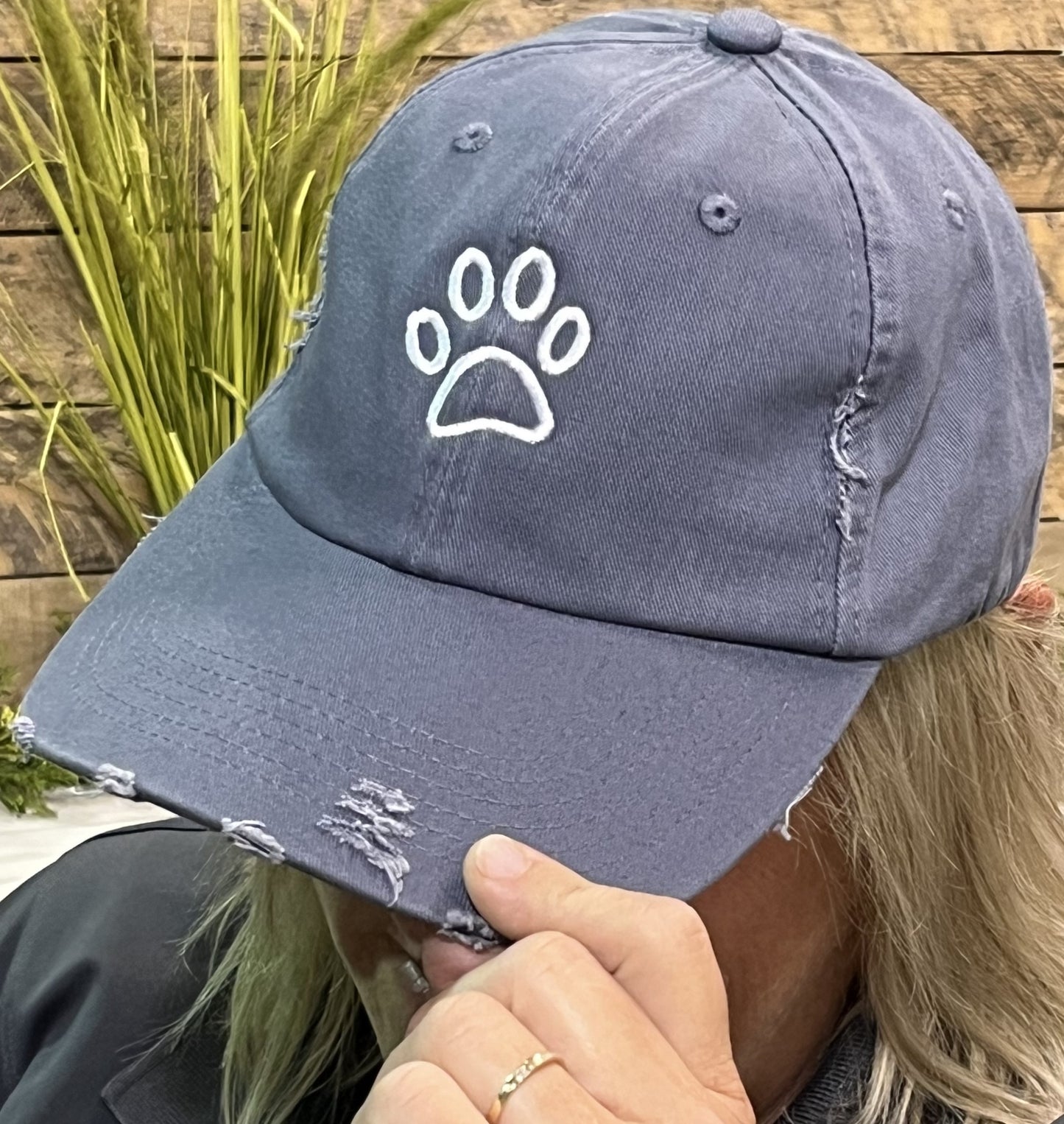 Embroidered Dog Mom Distressed Cap